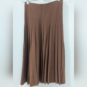 Brown Knit Pleated Knee Length Skirt